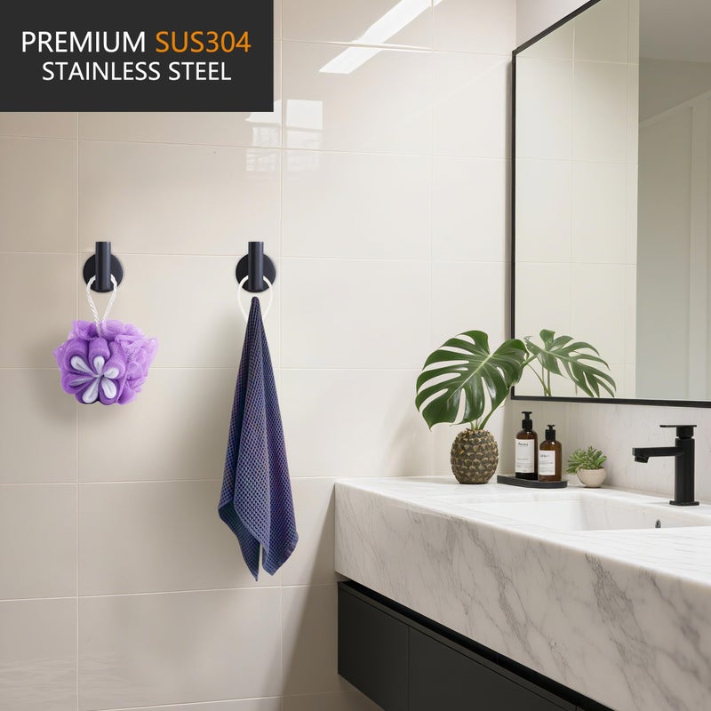 Nolimas Towel Coat Hook Matte Black SUS304 Stainless Steel Bathroom Clothes Cabinet Closet Sponges Robe Hook Wall Mounted Round Kitchen Heavy Duty Door Hanger 2 Packs - Image 2